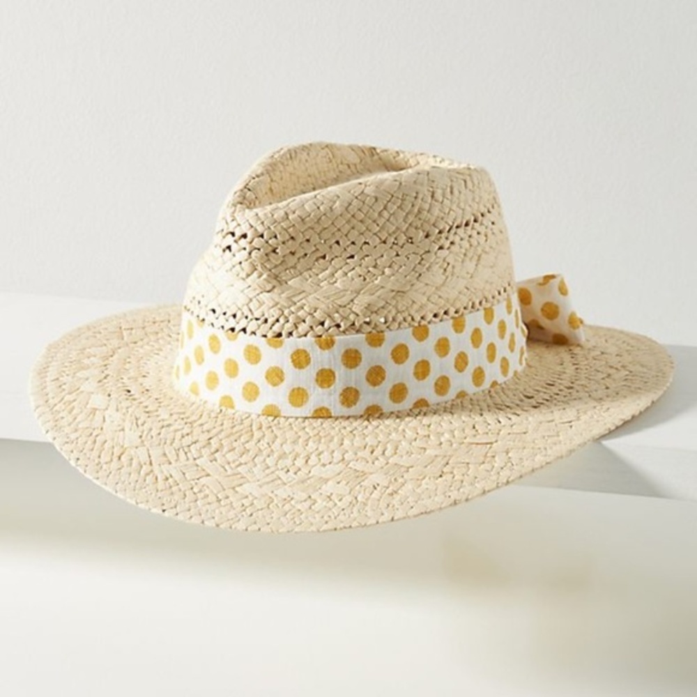 Anthropologie Polka Dot Trimmed Fedora Hat